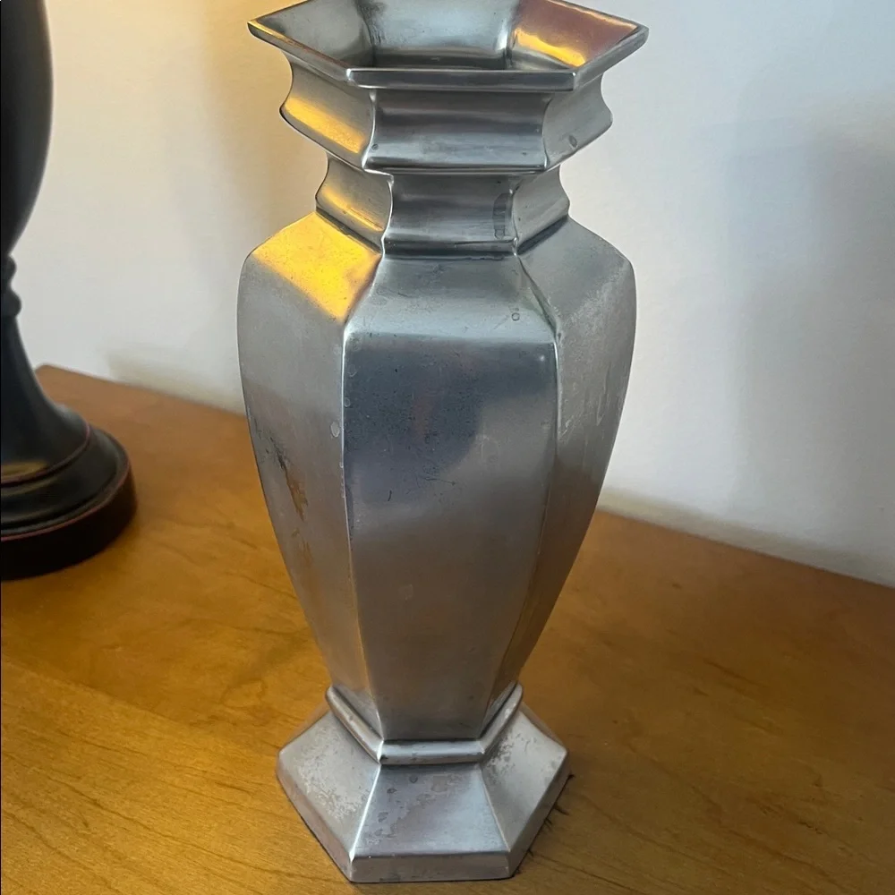 Pottery Barn Vintage Silver Hexagonal Vase.